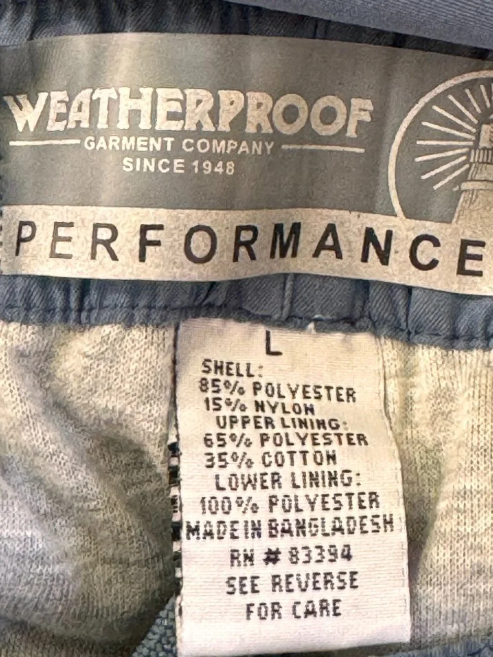 NEW Vintage Weatherproof Performance Men's Nylon Blend Joggers Blue Zip Fly L